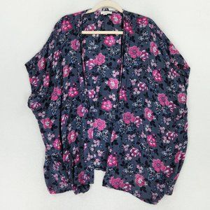 Ann Taylor LOFT Cardigan Womens Extra Small Blue Pink Floral Lightweight Casual